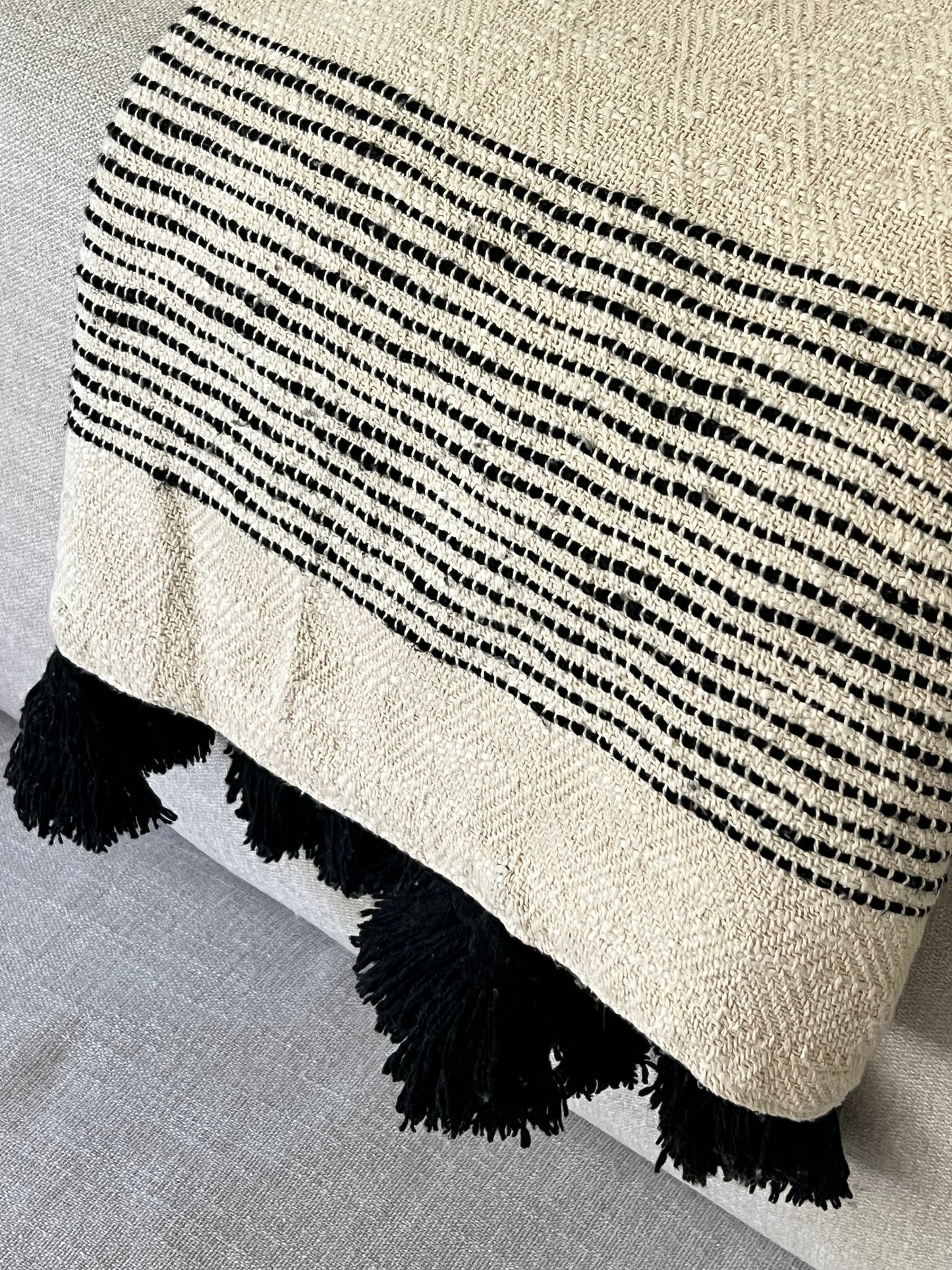 Cream/Black Cotton Striped Throw Blanket